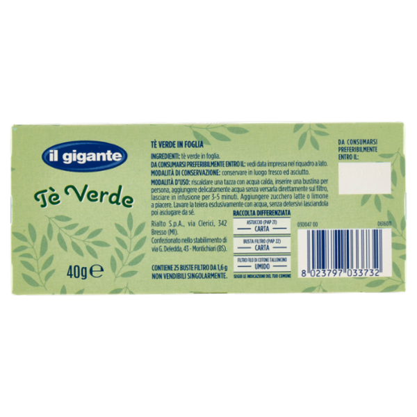 IL GIGANTE Tè Verde 25 x 1,6 g