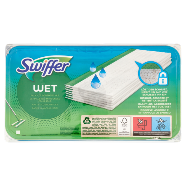 Swiffer Wet Panni Umidi Lavapavimenti Limone - Ricarica 10 Salviette