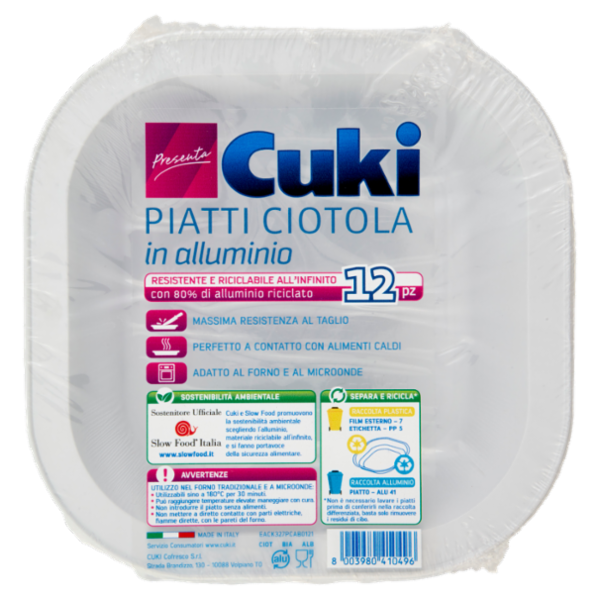 Cuki Presenta Piatti Ciotola in alluminio 12 pz