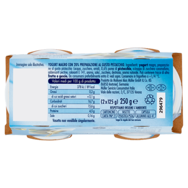 müller Yogurt Zero% Grassi Pistacchio 2 x 125 g