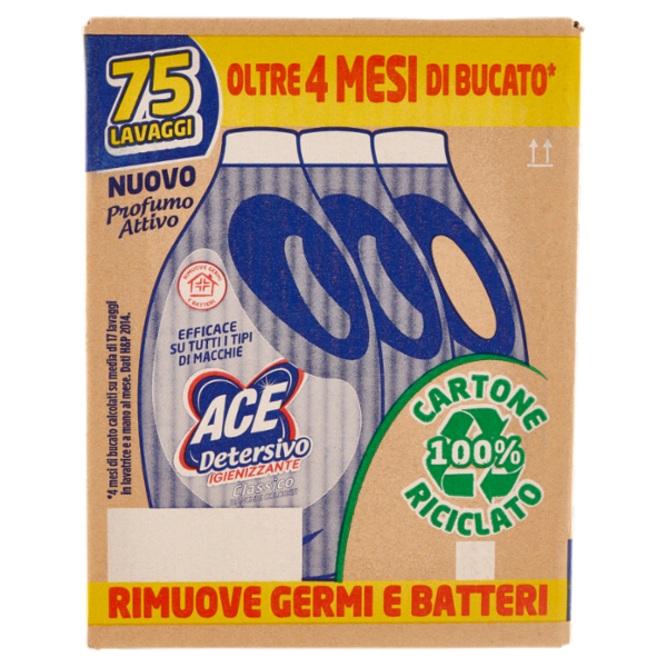 Ace Detersivo Liquido Classico Igienizzante 3 x 25 Lavaggi 3 x 1375 ml