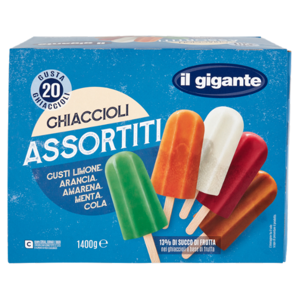 IL GIGANTE Ghiaccioli Assortiti Gusti Limone, Arancia, Amarena, Menta, Cola 20 x 70 g