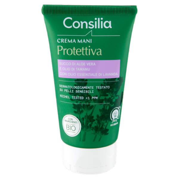 Consilia Crema Mani Protettiva Bio con Succo Aloe, Olio Tamaru e Olio Lavanda 75 ml
