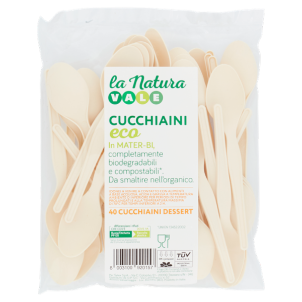 Vale La Natura Cucchiaini in Mater Bi Biodegradabili e Compostabili Ecologici 25 pezzi