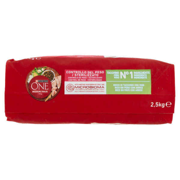 PURINA ONE Medium / Maxi Controllo del Peso / Sterilizzato Ricco in Tacchino con Riso 2,5 kg