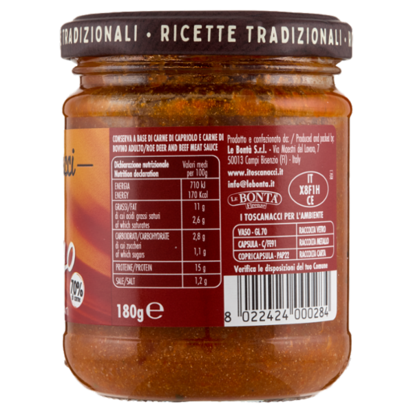 I toscanacci Ragù di Capriolo 180 g
