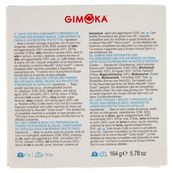 Gimoka Cappuccino Compatibile Nescafè* Dolce Gusto* 8+8 Capsule 164 g