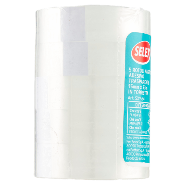 Selex Nastro Adesivo 15 mm x 33 m Trasparente 5 pezzi