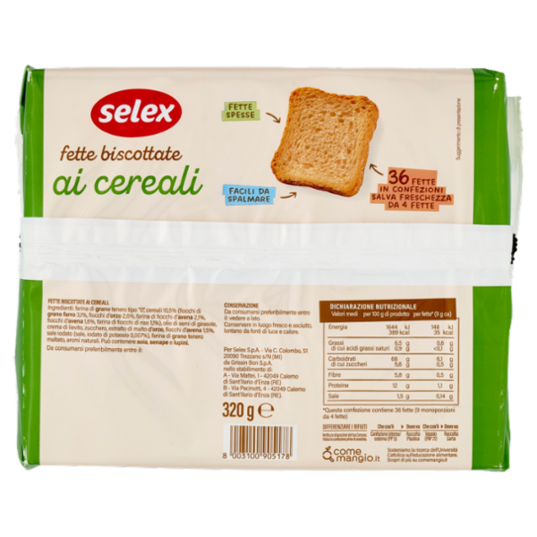 Selex Fette Biscottate ai Cereali in Confezioni Salvafreschezza 9x4 fette 320 g