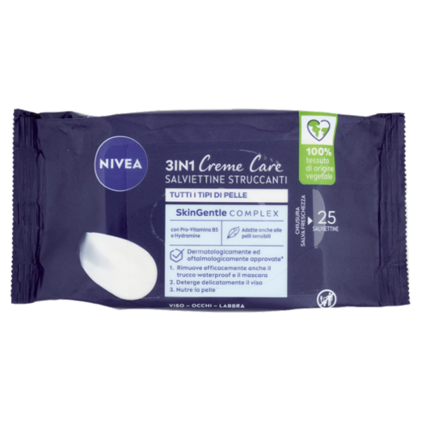 Nivea 3in1 Creme Care Salviettine Struccanti Tutti i Tipi di Pelle 25 pz
