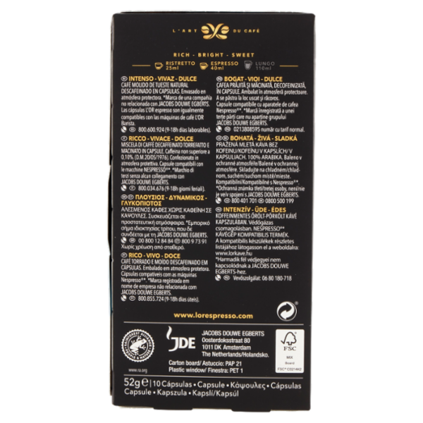 L'Or Espresso Decaffeinato Ristretto 9- 10 Capsule Caffè Comp. con Macchine Nespresso*® Original 52g