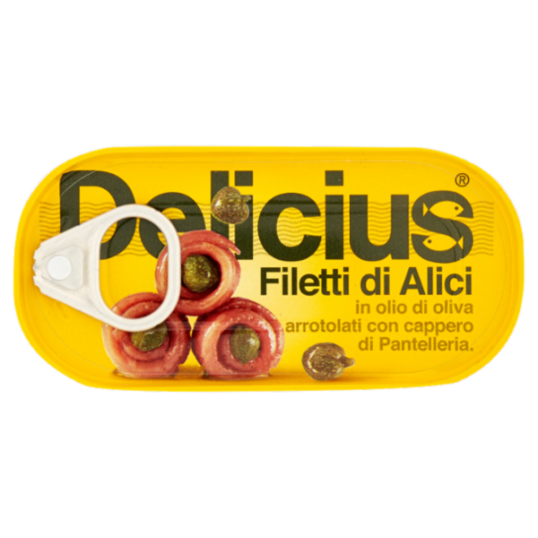 Delicius Filetti di Alici in olio di oliva arrotolati con cappero di Pantelleria 46 g