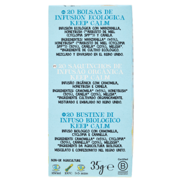 CUPPER Keep Calm Infuso Biologico di Camomilla Cyclopia e Cannella, Tisana Calmante, 20 Bustine 35 g