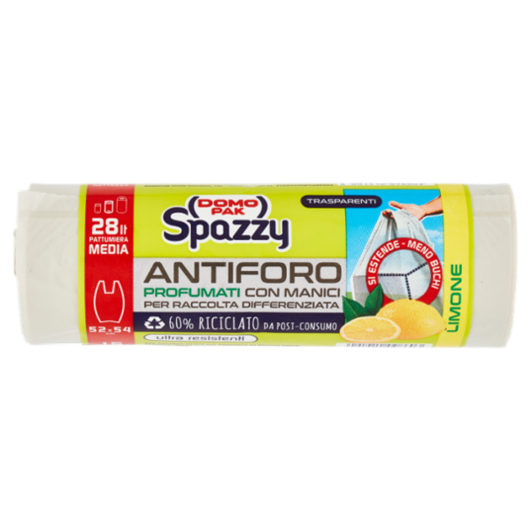 Domopak Spazzy Antiforo Profumati con Manici 28lt 52x54cm Limone 15 pz