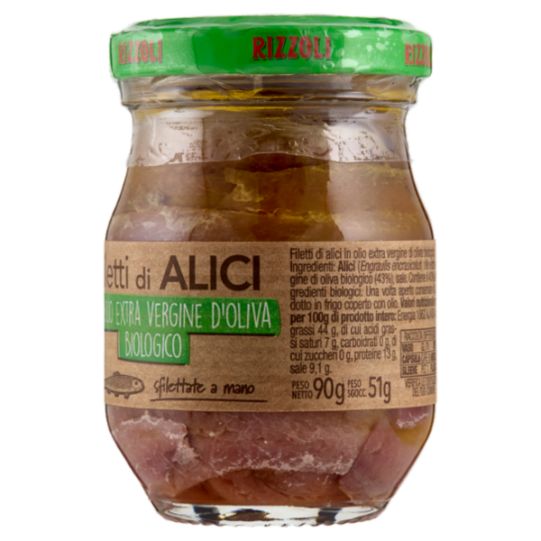 Rizzoli Filetti di Alici in Olio Extra Vergine d'Oliva Biologico 90 g