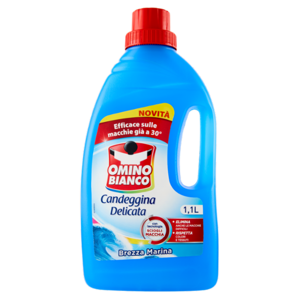 Omino Bianco, Candeggina Delicata, Elimina le Macchie e Rispetta i Colori, Brezza Marina, 1100ml