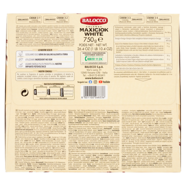 Balocco Colomba Maxiciok White 750 g