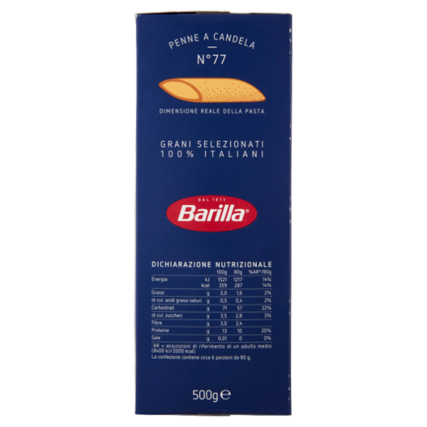 Barilla Pasta Penne a Candela n.77 100% Grano Italiano 500g