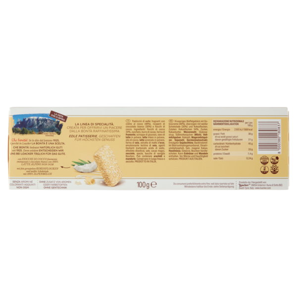 Loacker Patisserie White Coconut con crema al cocco wafer ricoperti di cioccolato bianco 100 g
