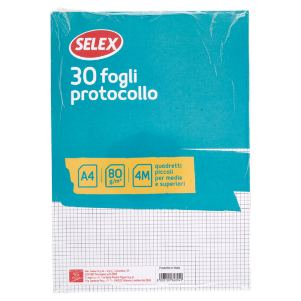 Selex Fogli Protocollo Formato A4 30 Fogli 80 g Quadretti 4 mm