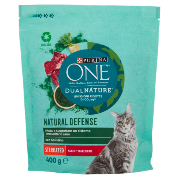 PURINA ONE DUAL NATURE Crocchette Gatto Sterilizzato ricco in Manzo e con Spirulina naturale 400 g