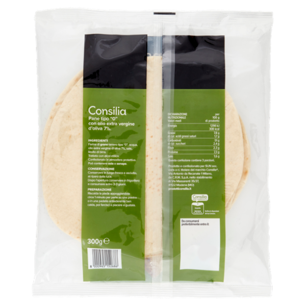 Consilia Piadina Sfogliata Olio Extra Vergine di Oliva 3 pezzi 300 g
