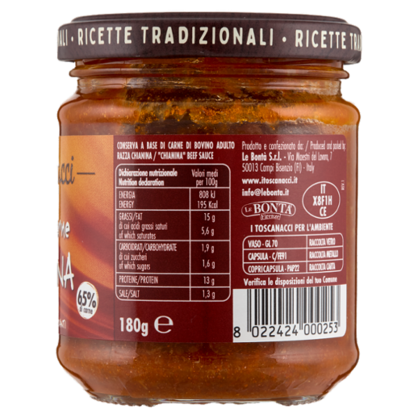 I toscanacci Ragù di carne Chianina 180 g