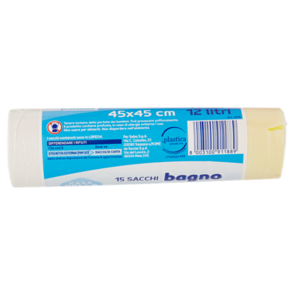 Selex Casa Bella Sacchi Pattumiera Bagno Profumati con Maniglie Cm 45X45 15 pezzi