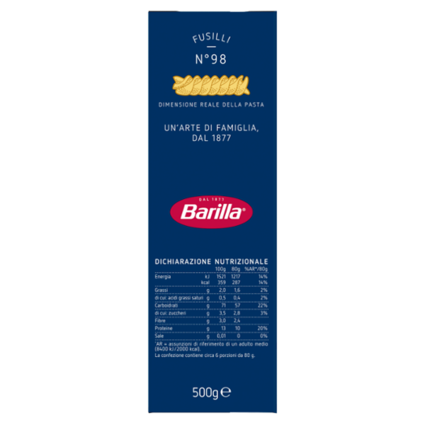 Barilla Pasta Fusilli n.98 100% Grano Italiano 500g