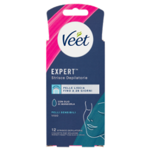 Veet Expert Strisce Viso Pelli Sensibili, 12 Strisce