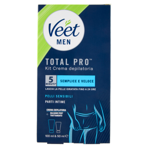 Veet Men Kit Depilazione Intima per Pelle Sensibile, Crema Depilatoria 100ml e Balsamo Post 50ml