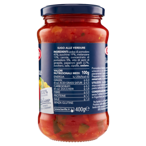 Barilla Sugo Verdure 100% Pomodoro Italiano Condimento per Pasta 400 g