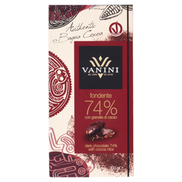 Vanini fondente 74% con granella di cacao 100 g