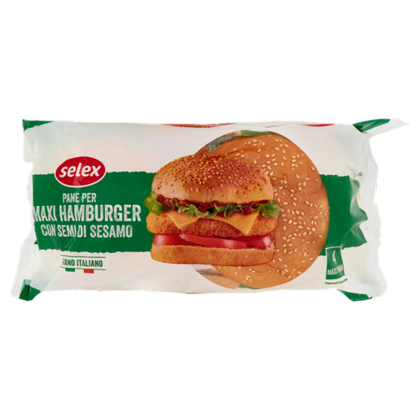 Selex Pane per Maxi Hamburger con Sesamo 4 pezzi 300 g