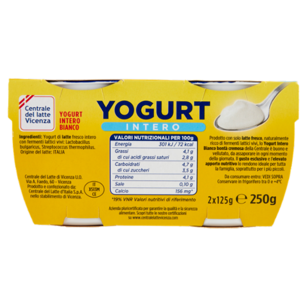 Centrale del latte Vicenza Yogurt Intero Bianco 2 x 125 g