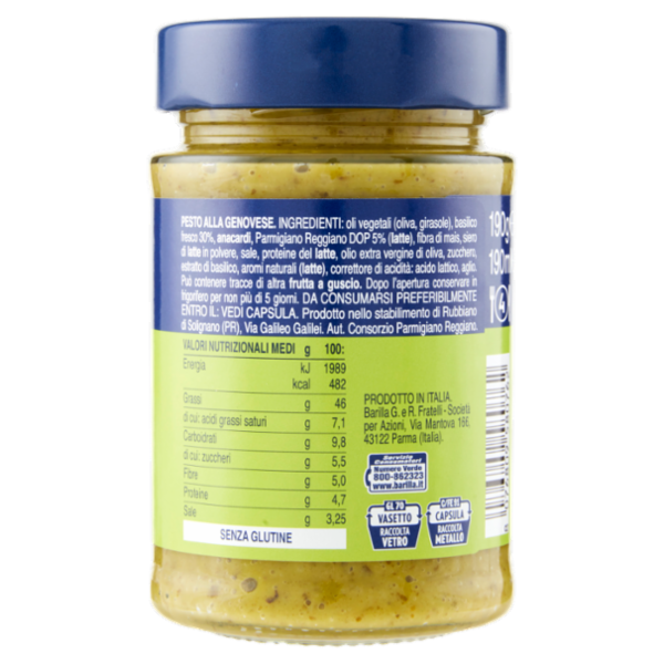 Barilla Pesto alla Genovese con Basilico Fresco Condimento e Sugo per Pasta 190 g