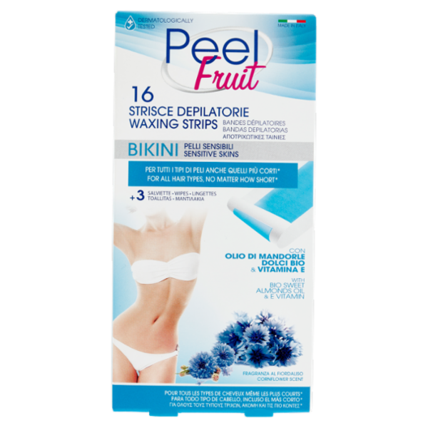 Peel Fruit 16 Strisce Depilatorie Bikini Pelli Sensibili + 3 Salviette