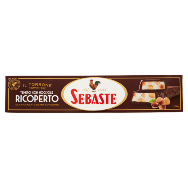 Sebaste Torrone Tenero con Nocciole Ricoperto al Cioccolato Extra Fondente 200 g