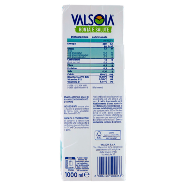 Valsoia Bontà e Salute Riso Drink 1000 ml