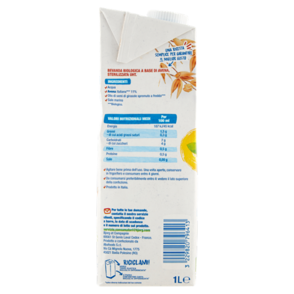 BJORG Avena Bevanda Vegetale Bio, Avena Italiana, Senza Zuccheri Aggiunti, Prodotto in Italia, 1L