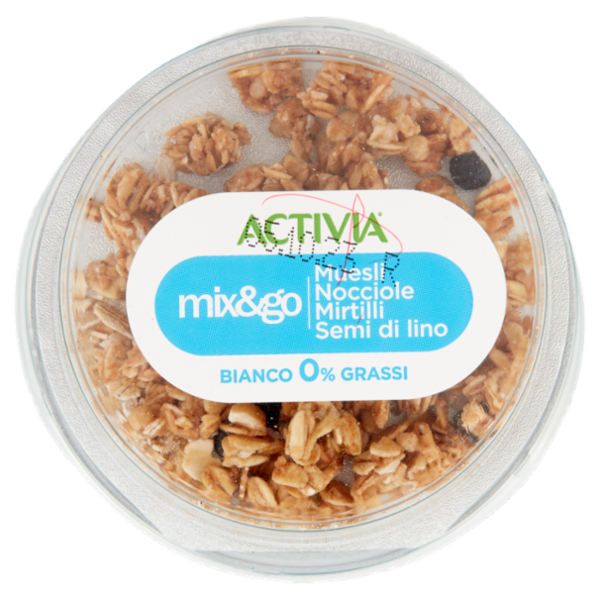 ACTIVIA Mix&Go con Probiotico Bifidus, 0% Grassi, Yogurt con Muesli, Nocciola, Mirtillo, Semi 170g