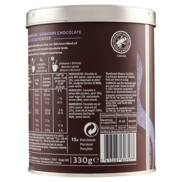 STARBUCKS SIGNATURE CHOCOLATE 42% Bevanda al Cioccolato dal Gusto Morbido e Vellutato 330g