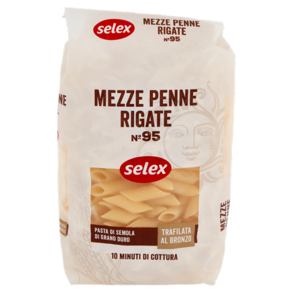 Selex Pasta di Semola Trafilata al Bronzo Mezze Penne Rigate 500 g