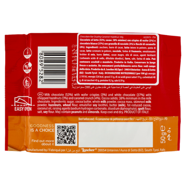 Loacker Caramel Hazelnut Cioccolato con crispies di wafer e bianco con nocciole e caramello 50g