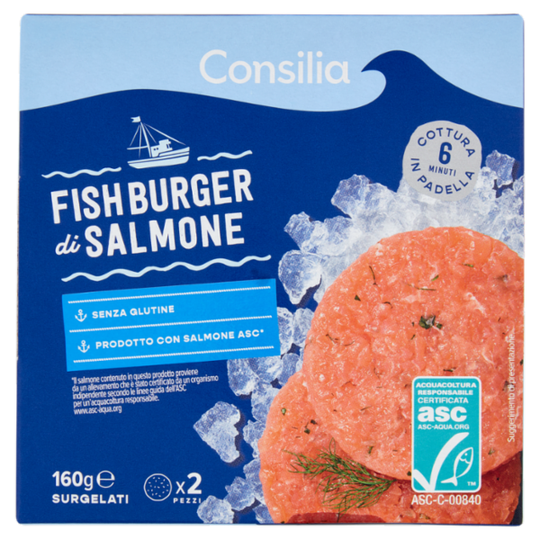 Consilia Fish Burger di Salmone Surgelato 2x80 g