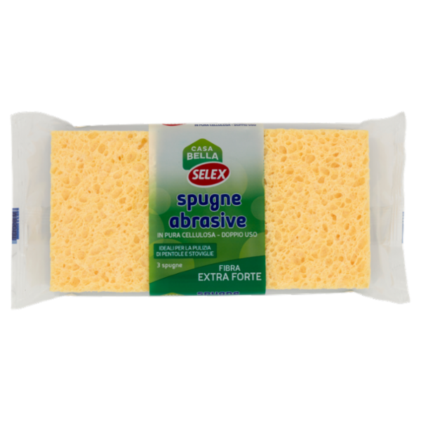 Selex Casa Bella Spugne Abrasive in Pura Cellulosa Doppio Uso 3 pezzi