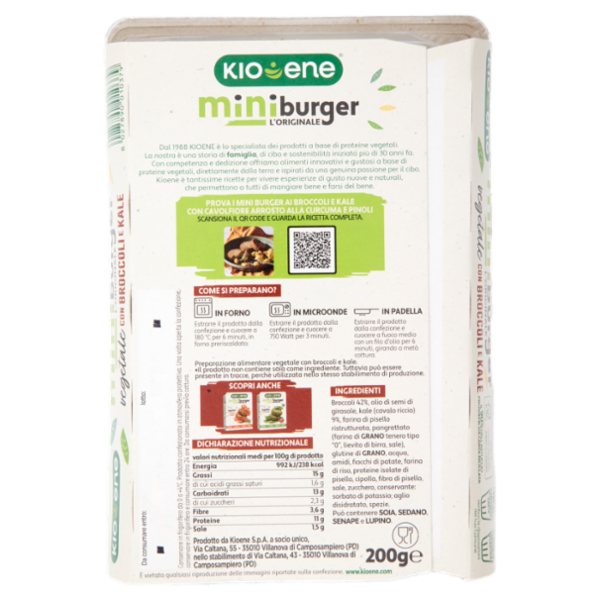 Kioene miniburger l'Originale vegetale con Broccoli e Kale 200 g