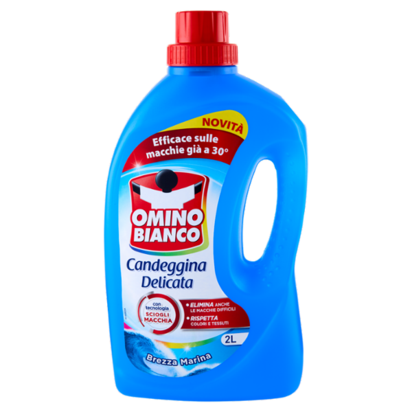 Omino Bianco, Candeggina Delicata, Elimina le Macchie e Rispetta i Colori, Brezza Marina, 2000ml
