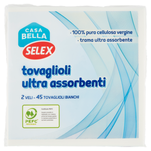 Selex Casa Bella Tovaglioli 2 Veli 38x38 cm Bianchi Ultra Assorbenti 45 pezzi