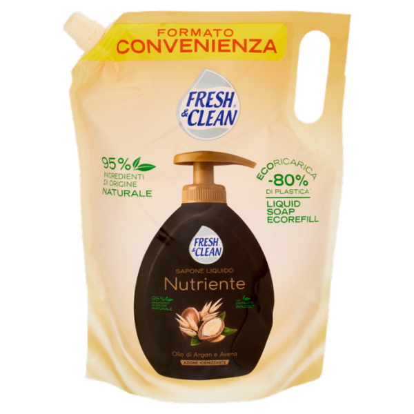 Fresh & Clean Sapone Liquido Nutriente Olio di Argan e Avena Ecoricarica 1000 ml